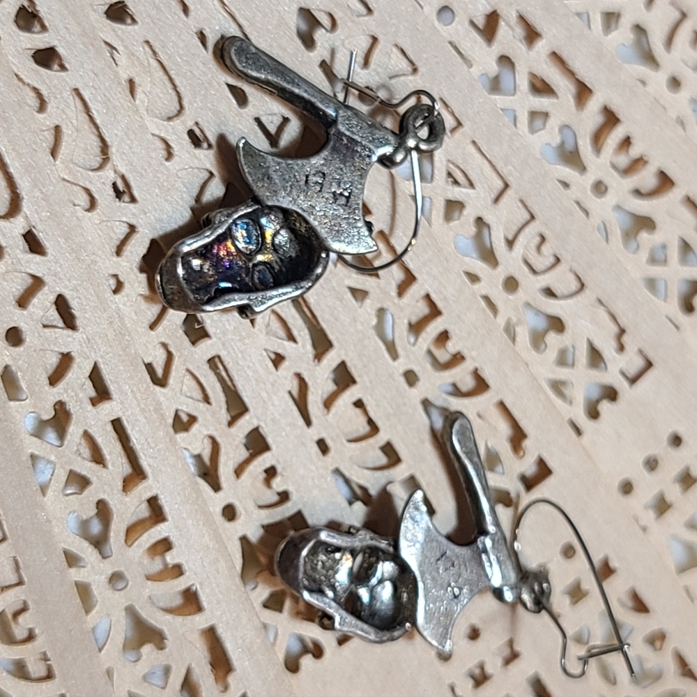 Vintage Silver Skull and Axe Earrings - Picture 5 of 7